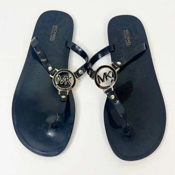 EUC MICHAEL Michael Kors Black Logo Jelly Thong Slip On Sandal - Picture 1 of 12